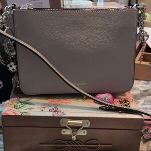 kate spade Gray Crossbody Leather Bag with Silver Chain